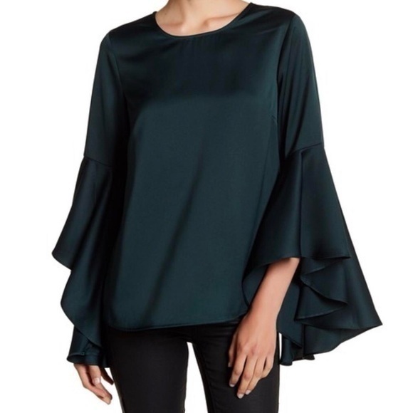 Anthropologie Ro & De Satin Bell Sleeve Blouse 💕 - Picture 1 of 11